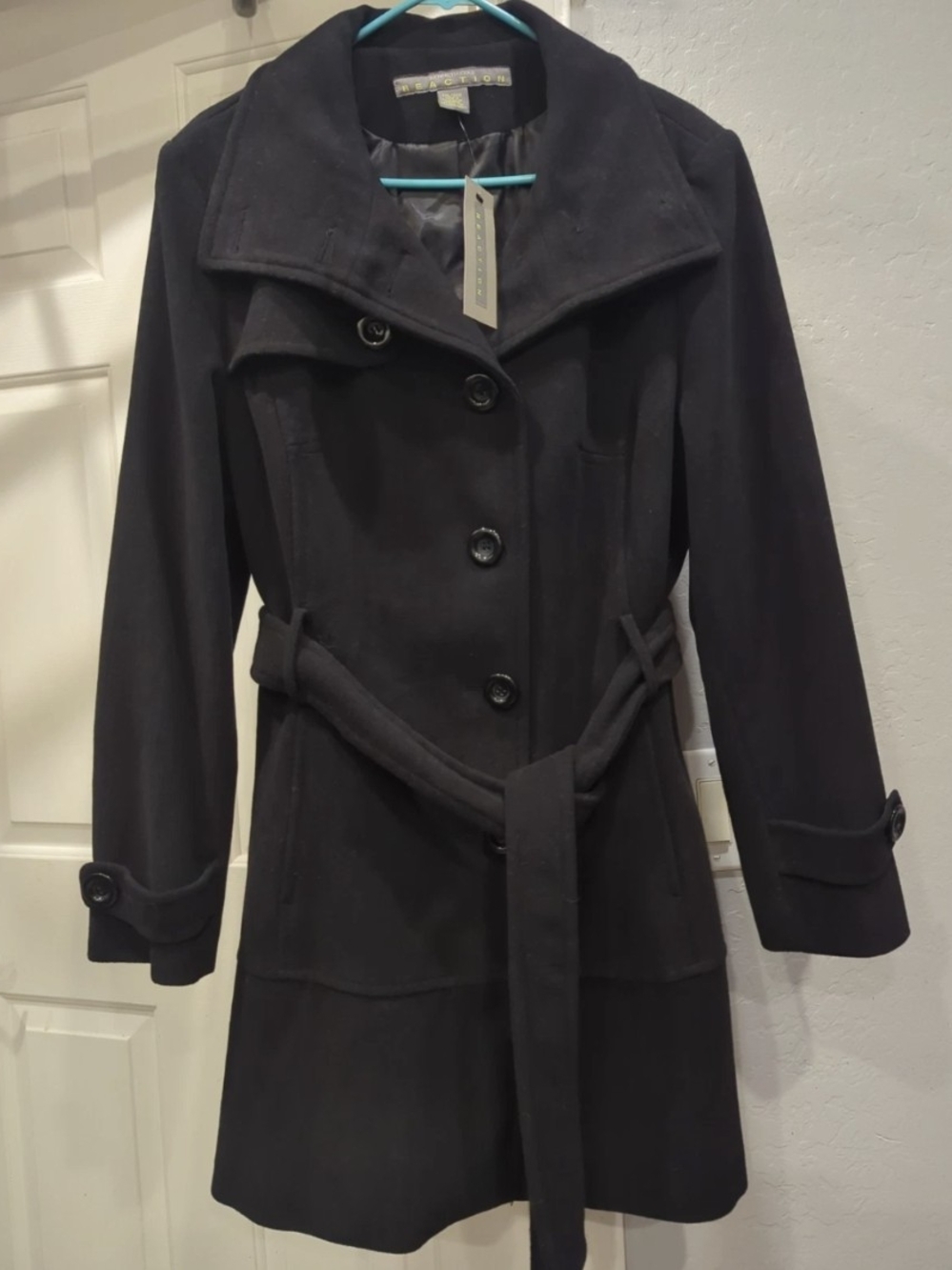 Kenneth Cole Reaction Women’s XXL Black Belted Wool Blend Coat NWT